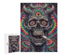 Teenager Jigsaw Puzzles 500 PCS Psychedelic Devil Skull Art Print-3 Jigsaw for Teenagers Hand Speed Race Difficult And Challenge Challenging Family Fun Game 500 PCS