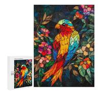 Teenager Jigsaw Puzzles 500 PCS Rainbow Parrot Stained Glass Panel Jigsaw for Teenagers Hand Speed Race Difficult And Challenge Challenging Family Fun Game 500 PCS
