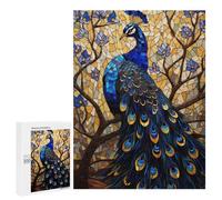 Teenager Jigsaw Puzzles 500 PCS Stained Glass Peacock Artwork Adult Jigsaw Puzzles Staycation Kill Time Parent-child Interaction Toy Intellectual Game 500 PCS