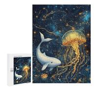 Teenager Jigsaw Puzzles 500 PCS Whale And Jellyfish in Starry Ocean Jigsaw for Teenagers Hand Speed Race Difficult And Challenge Challenging Family Fun Game 500 PCS