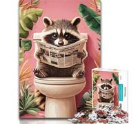Teenager Jigsaw Raccoon in The Toilet Jigsaw Puzzles 1000 Pieces for Adults Teens,Learning Educational Toys Family Games Birthday Present, Gifts 26x38cm