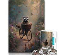 Teenager Jigsaw Raccoon Riding A Bicycle Adult Jigsaws 1000 Piece,Learning Educational Toys Family Games Enhance Love between Couples (26x38cm)