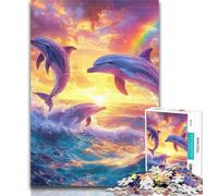 Teenager Jigsaw Rainbow Dolphin Adult Jigsaws 1000 Pieces Difficult,Vibrant And Unique Design Relaxing & Challenging Puzzle Experience 26x38cm