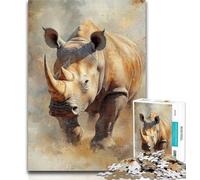 Teenager Jigsaw Retro Rhino Jigsaw Puzzle 1000 Pieces for Teenagers,Toys Educational Games Stress Relieving Unique Home Decor And Gifts 50x75cm