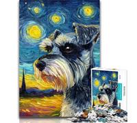 Teenager Jigsaw Schnauzer Dog Under The Night Sky Jigsaw Puzzle 1000 Pieces for Adults,Challenging Game And Family Play Secret Santa Gifts 50x75cm