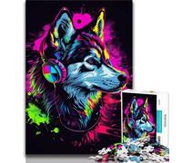Teenager Jigsaw Siberian Husky with Headphones Jigsaws 1000 Pieces for Adults,Educational Games Home Decoration Artists Collection, Fine Art (26x38cm)
