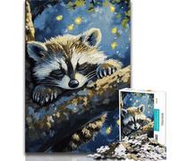 Teenager Jigsaw Sleeping Raccoon Jigsaw Puzzle 1000 Pieces for Teenagers,Stress Reliever Staycation Kill Time Funny Gift (26x38cm)