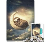 Teenager Jigsaw Sloth on The Moon Jigsaws 1000 Pieces for Adults,Educational Games Home Decoration Artists Collection, Fine Art 26x38cm