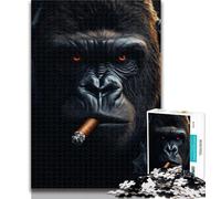 Teenager Jigsaw Smoking Chimpanzee 1000 Piece Jigsaw Puzzle for Adults Teens,is Ideal As A Gift for The Whole Family Suitable for And 14 26x38cm