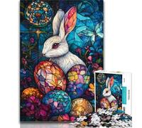 Teenager Jigsaw Stained Glass Easter Bunny Jigsaw Puzzles for Adults 1000 Pieces,Educational Stress Relief Toy Great Gifts And Toys 50x75cm