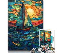 Teenager Jigsaw Stained Glass Sailboat 1000 Piece Jigsaw Puzzles,for Is Ideal As A Gift for The Whole Family for And 14 Years Old 26x38cm
