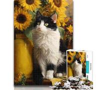 Teenager Jigsaw Sunflowers And Cats Adult Jigsaws 1000 Pieces Difficult,Vibrant And Unique Design Relaxing & Challenging Puzzle Experience 26x38cm