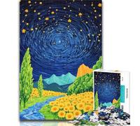Teenager Jigsaw Sunflowers Under The Night Sky Adult Jigsaws 1000 Pieces Difficult,Vibrant And Unique Design Relaxing & Challenging Puzzle Experience 50x75cm
