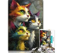 Teenager Jigsaw Three Cats Jigsaw Puzzle 1000 Pieces for Teenagers,Toys Educational Games Stress Relieving Unique Home Decor And Gifts 26x38cm