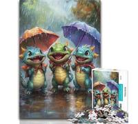 Teenager Jigsaw Three Dinosaurs Under Umbrella Jigsaws Puzzles 1000 Pieces for Adults Gifts,for Educational Game Challenge Toy Artists Collection, Fine Art 50x75cm