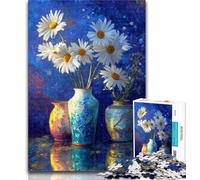 Teenager Jigsaw Three Vases with White Daisies Jigsaw Puzzles for Adults 1000 Piece,is Ideal As Gifts for The Whole Family for And Age 14 50x75cm