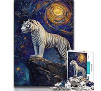 Teenager Jigsaw Tiger Under The Night Sky Jigsaw Puzzle 1000 Pieces for Teenagers,Stress Reliever Staycation Kill Time Funny Gift (26x38cm)
