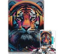 Teenager Jigsaw Tiger Wearing Headphones 1000 Piece Jigsaw Puzzle for Adults Teens,is Ideal As A Gift for The Whole Family Suitable for And 14 (26x38cm)