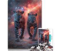 Teenager Jigsaw Two Leopards Jigsaws 1000 Pieces for Teenagers,Charcoal Art Staycation Kill Time for Home Decoration 26x38cm