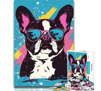 Teenager Jigsaw Watercolor French Bulldog Adult Jigsaws 1000 Piece,Learning Educational Toys Family Games Enhance Love between Couples 26x38cm