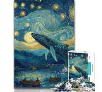 Teenager Jigsaw Whales in The Starry Sky Jigsaw Puzzle 1000 Pieces for Adults,Challenging Game And Family Play Secret Santa Gifts 50x75cm