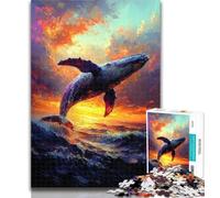 Teenager Jigsaw Whales Jumping at Sunset 1000 Piece Jigsaw Puzzles for Adults,Artistic Wall Decor & Birthday Gift Idea for Friends, Home Office 50x75cm