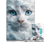 Teenager Jigsaw White Cat Jigsaws 1000 Pieces for Adults,Educational Games Home Decoration Artists Collection, Fine Art 50x75cm