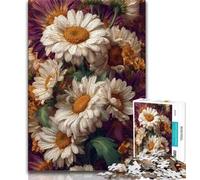 Teenager Jigsaw White Daisies with Golden Accents Puzzles for Adults Teens 1000 Pieces,Perfect for Game Nights, Colorful Toy for Home Gift (50x75cm)