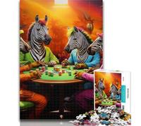 Teenager Jigsaw Zebra Poker 1000 Piece Jigsaw Puzzle for Adults Teens,is Ideal As A Gift for The Whole Family Suitable for And 14 26x38cm