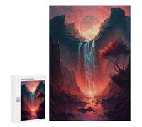 Teenager-Puzzle 300 PCS Puzzle Volcanic Waterfall Sunset Puzzles Für Erwachsene Präzisionsschnitt Fördert Das Gehirntraining Herausforderndes Familienspiel 300 PCS