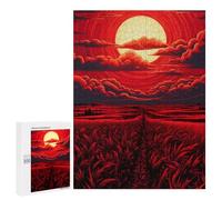 Teenager-Puzzle 500 PCS Puzzle Red Sunset Over Fields Puzzles Für Erwachsene Präzisionsschnitt Fördert Das Gehirntraining Herausforderndes Familienspiel 500 PCS