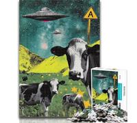 Teenager Puzzles Alien Spaceship And Cows Jigsaw Puzzles 1000 Pieces for Adults Teens,Stress Reliever Difficult Challenge Unique Home Decor And Gifts 26x38cm