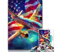 Teenager Puzzles American Flag Airplane 1000 Piece Jigsaw Puzzle for Adults Teens,Challenging Game And Family Play Secret Santa Gifts 26x38cm