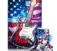 Teenager Puzzles American Flag Guitar Jigsaw Puzzles for Teenagers 1000 Pieces,Vibrant And Unique Design Relaxing & Challenging Puzzle Experience 26x38cm
