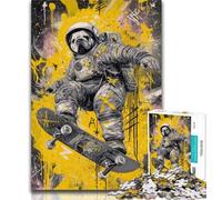 Teenager Puzzles Astronaut Pug 1000 Piece Jigsaw Puzzles for Teenagers,Toys Educational Games Stress Relieving Wall Decoration 50x75cm
