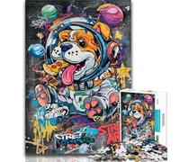 Teenager Puzzles Astronaut Pug Jigsaw Puzzle 1000 Pieces for Adults,Educational Game for Birthday, Chrismas for And Age 14 26x38cm