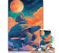 Teenager Puzzles Astronaut Riding A Turtle Jigsaw Puzzle 1000 Pieces for Adults,Educational Game for Birthday, Chrismas for And Age 14 50x75cm