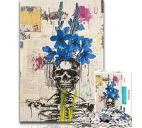 Teenager Puzzles Basquiat-style Flowers And Skulls 1000 Piece Jigsaw Puzzle for Adults Teens,Challenging Game And Family Play Secret Santa Gifts 26x38cm