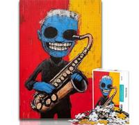 Teenager Puzzles Basquiat-style Guitarist Jigsaw Puzzles for Adults,Artistic Wall Decor & Birthday Gift Idea for Friends, Home Office (26x38cm)