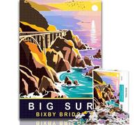Teenager Puzzles Big Sur And Bixby Bridge Adult Jigsaws 1000 Pieces Difficult,with Fully Interlocking Randomly Shaped Pieces for And 14 Years Old 75x50cm