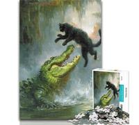 Teenager Puzzles Black Cat Crocodile Adult Puzzles 1000 Pieces,Learning Educational Toys Family Games Enhance Love between Couples 50x75cm
