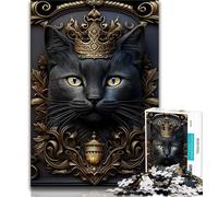 Teenager Puzzles Black Cat Golden Art Deco 1000 Piece Jigsaw Puzzle for Adults Teens,Toys Educational Games Stress Relieving Wishlist with Santa Claus (50x75cm)