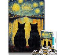 Teenager Puzzles Black Cat Under The Night Sky 1000 Piece Jigsaw Puzzles for Teenagers,Toys Educational Games Stress Relieving Wall Decoration 50x75cm