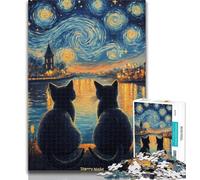 Teenager Puzzles Black Cat Under The Night Sky Jigsaw Puzzles for Teenagers 1000 Pieces,with Matching Poster And Trivia Sheet for Age 14 Years Up 50x75cm