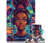 Teenager Puzzles Black Girl Listening to Music Jigsaw Puzzles for Adults 1000,Vibrant And Unique Design Relaxing & Challenging Puzzle Experience 50x75cm
