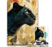 Teenager Puzzles Black Leopard Flowers 1000 Piece Jigsaw Puzzles for Adults Gifts,Challenging Game Toys for Is Ideal As A Gift for The Whole Family 26x38cm