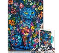 Teenager Puzzles Blue Cat Art 1000 Piece Jigsaw Puzzles for Teenagers,Artistic Wall Decor & Birthday Gift Idea for Friends, Home Office 50x75cm