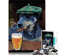 Teenager Puzzles Blue Heeler Dog Smoking Jigsaw Puzzles for Teenagers 1000 Piece,Vibrant And Unique Design Relaxing & Challenging Puzzle Experience 26x38cm