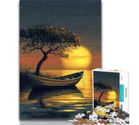 Teenager Puzzles Boat at Sunset 1000 Pieces Jigsaw Puzzle for Adults& Teens,Artists Collection, Fine Art for Age 14 Years Up 26x38cm