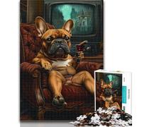 Teenager Puzzles Bulldog Drinking Red Wine Jigsaw Puzzles for Teenagers 1000 Piece,Vibrant And Unique Design Relaxing & Challenging Puzzle Experience 26x38cm